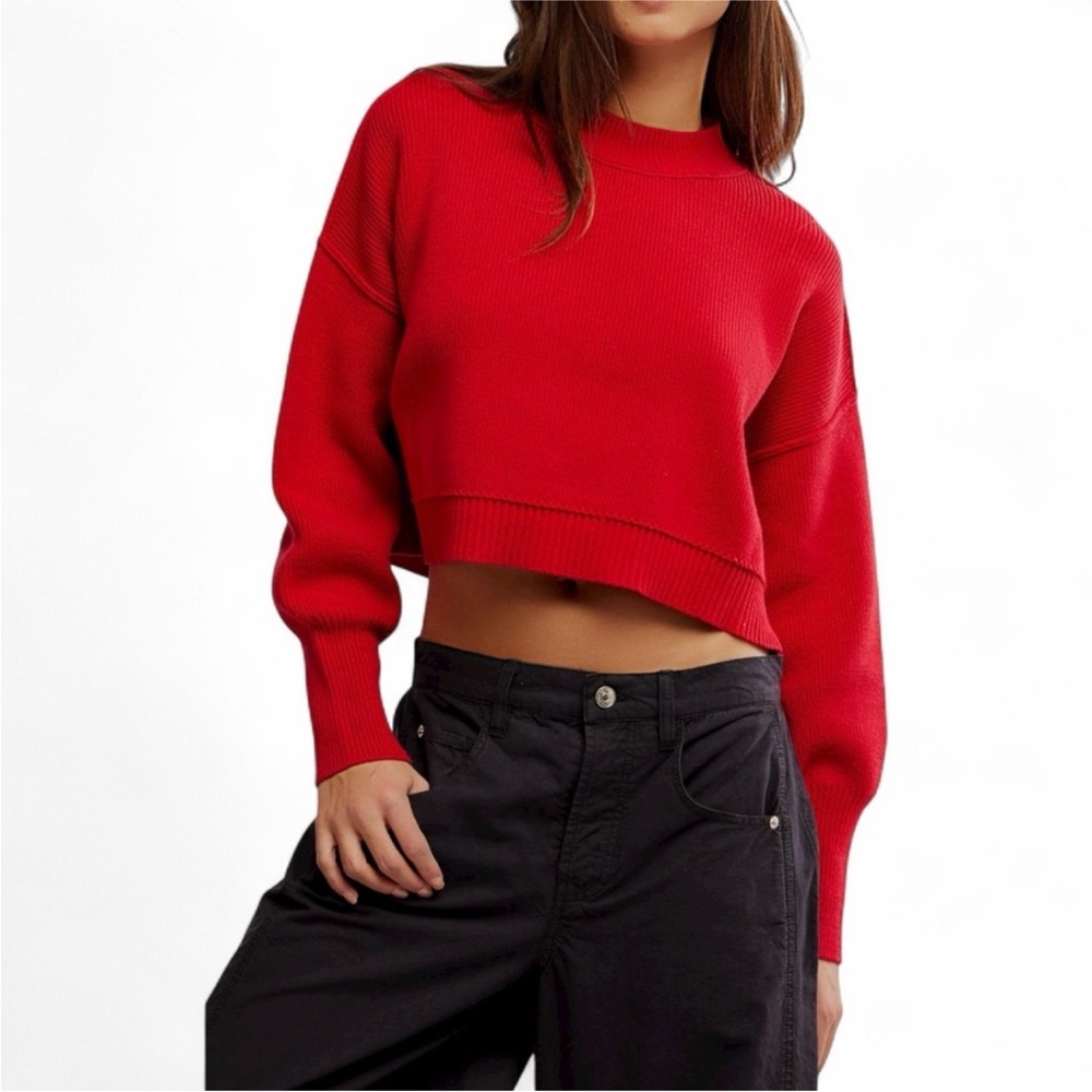 Free People Easy Street Crop Pullover In Racing Red - Picture 1 of 6